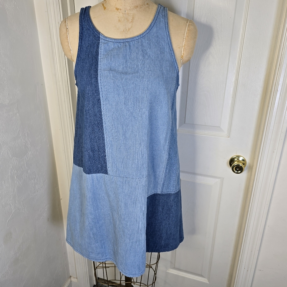 C&V Patchwork‎ Denim Sleeveless Aline Womens Dress S